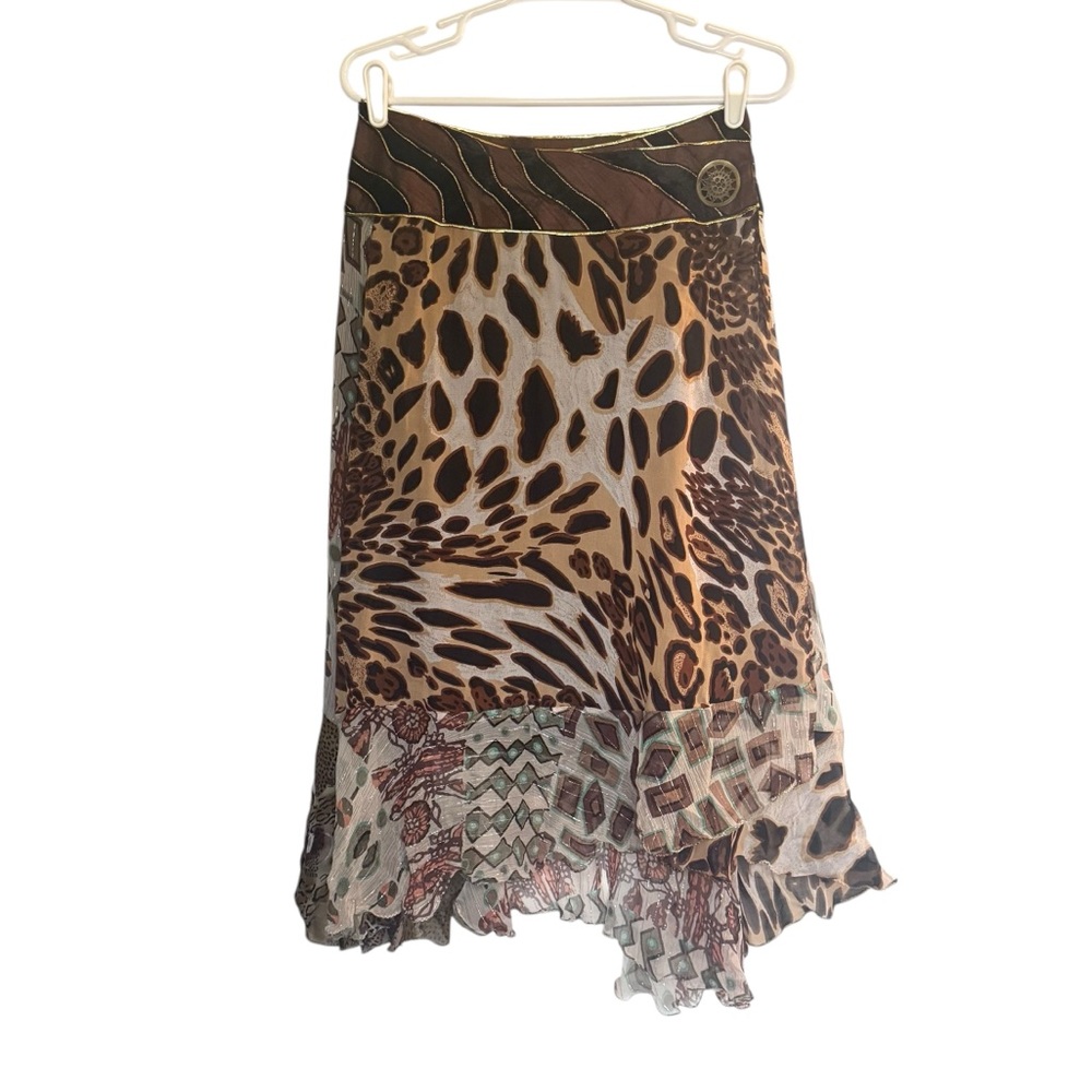 Vintage Sandy Starkman 80s-90s Geometric Mixed Animal Print Asymmetrical Skirt S - Picture 2 of 9